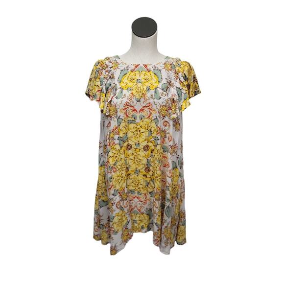 NWT Free People Yara Floral Ivory Combo Flowy Flutter Sleeves Mini Dress Small‎ - Picture 1 of 10